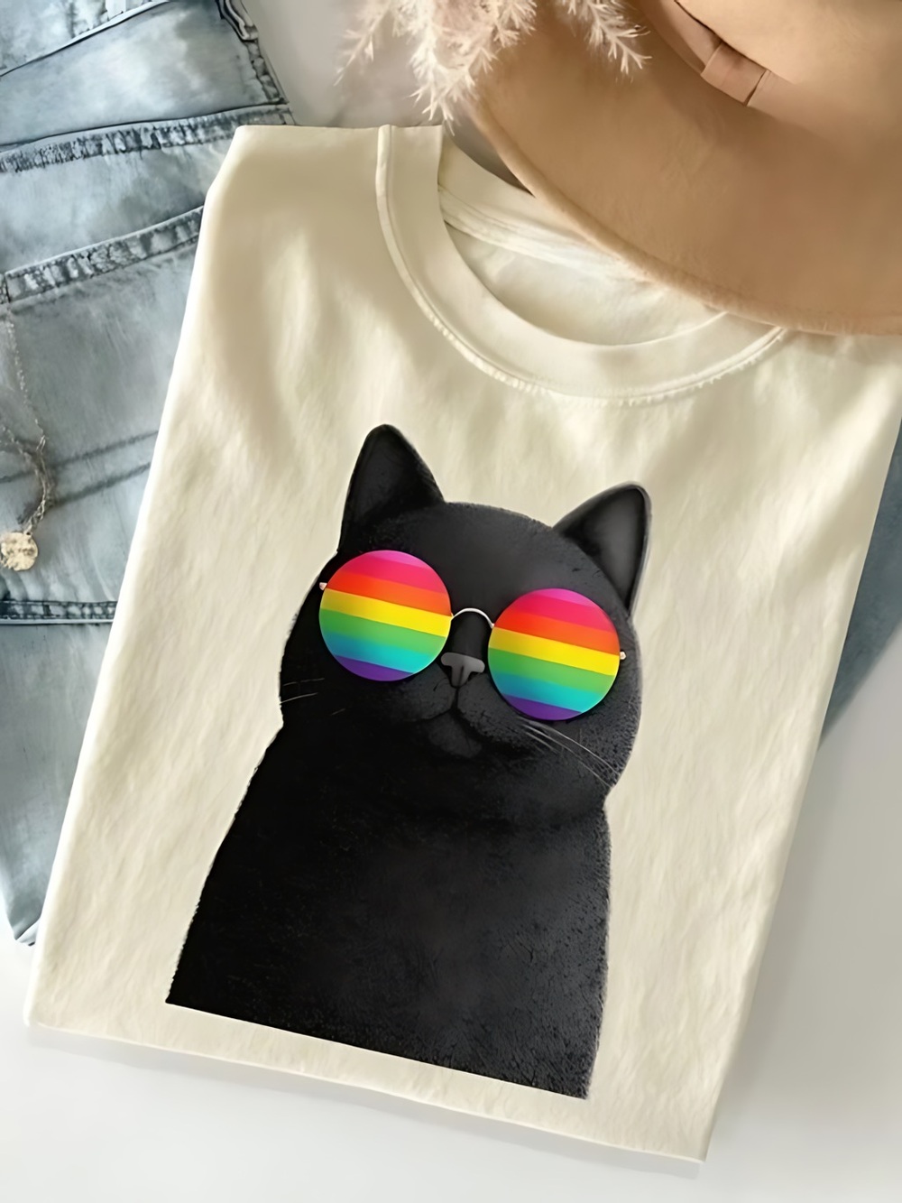 Cat Sunglasses Subtle LGBTQ Pride Shirt Womens Mens T-shirt Unisex